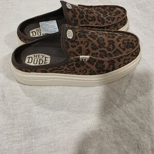 Hey Dude Leopard Print Slip-On Sneakers in Brown